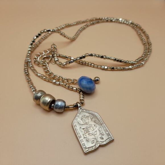 Chico's Long Pendant Necklace, Gold Bead Chain, Floral Fish Pendant, 39 Inches - Picture 10 of 11